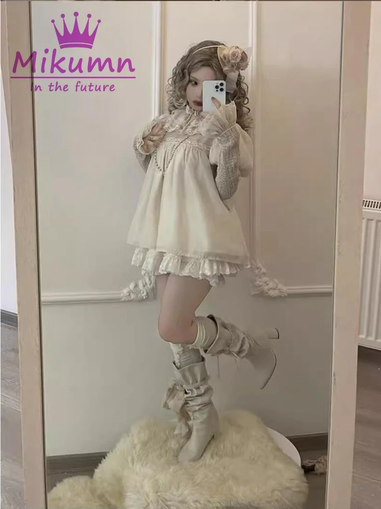 Mikolumn Gothic Lolita koszule damskie Harajuku Y2k koronkowe falbany bufiaste rękawy bluzka damska bluza Vintage Girls Kawaii Mujer topy