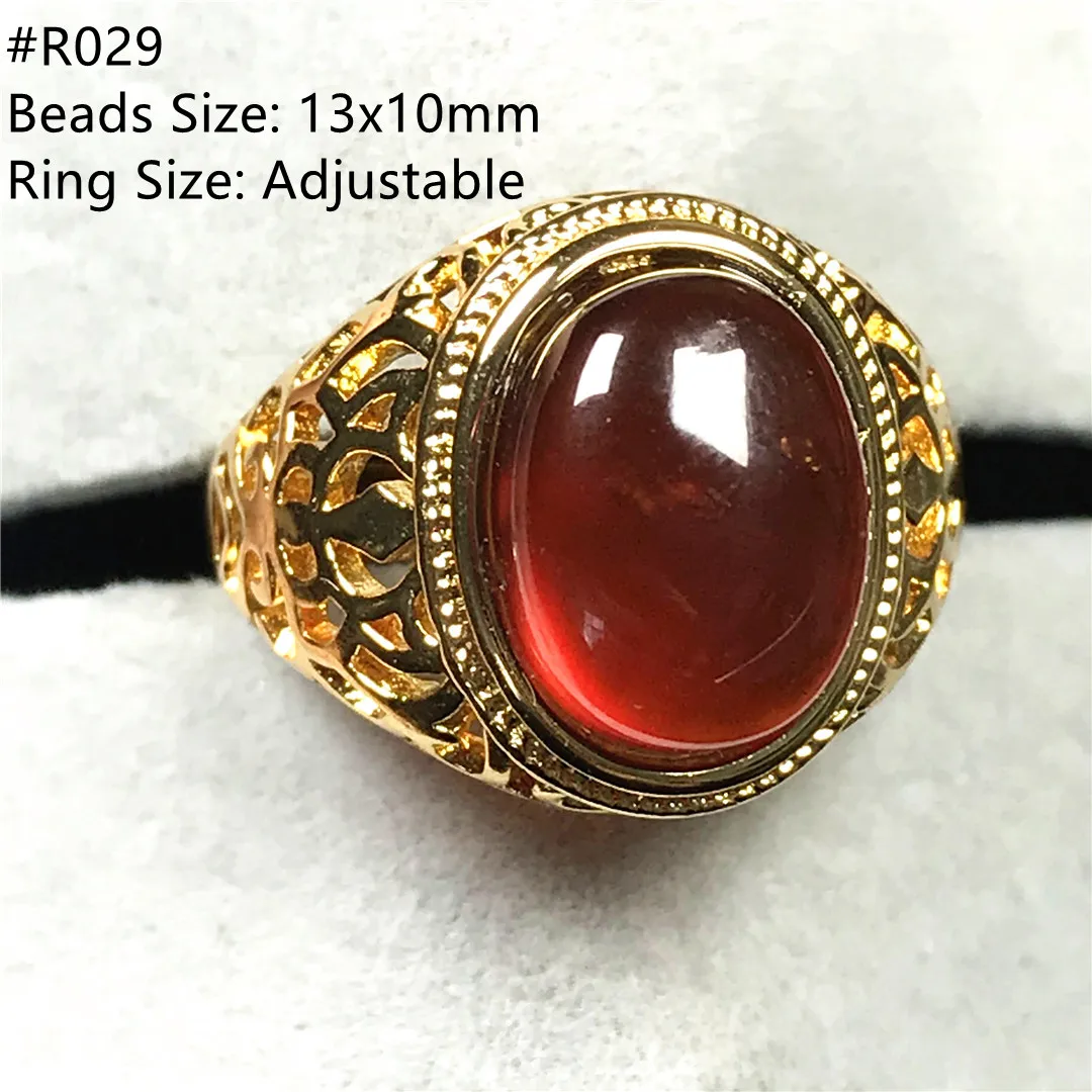 Natural Garnet Ring For Woman Lady Men Orange Red Crystal Gemstone Silver Love Gift Oval Beads Adjustable Ring Jewelry AAAAA