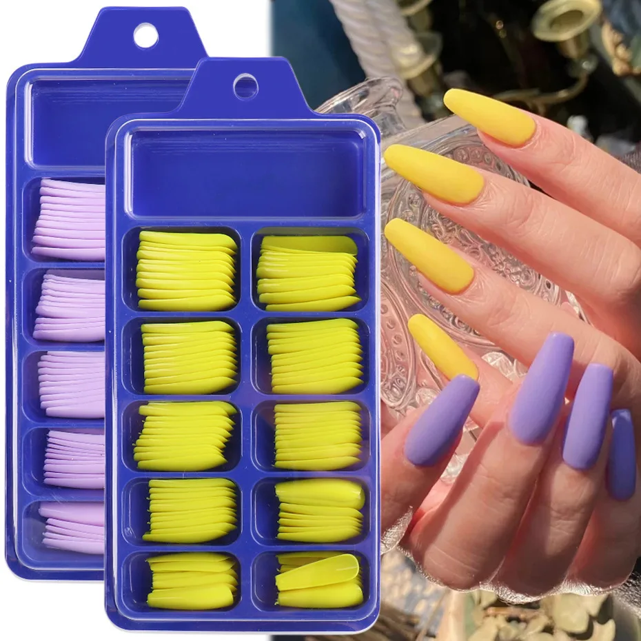 100 pçs rosa falso prego imprensa em unhas acrílico extensão caixão formas dicas de unhas artificial longo cobertura completa ferramentas para unhas