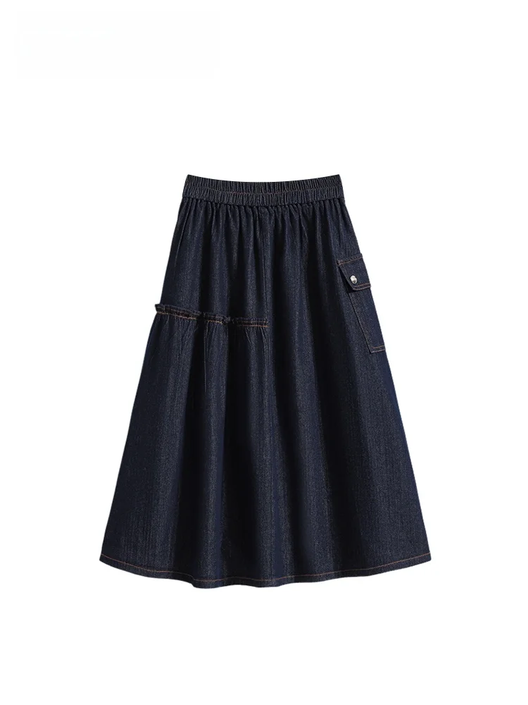 

Джинсовая юбка А-силуэта с высокой талией для женщин больших размеров: повседневная, стройнящая, весенняя, модная, удобная, из смесового хлопка