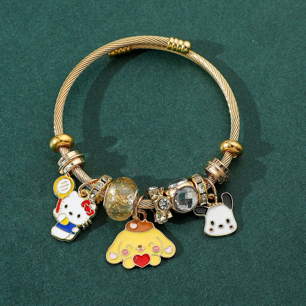 

Hello Kitty, Parcha Dog, Pudding Dog Bracelet, Stainless Steel Opening Adjustable, Sweet Sanrio Jewelry Bracelet