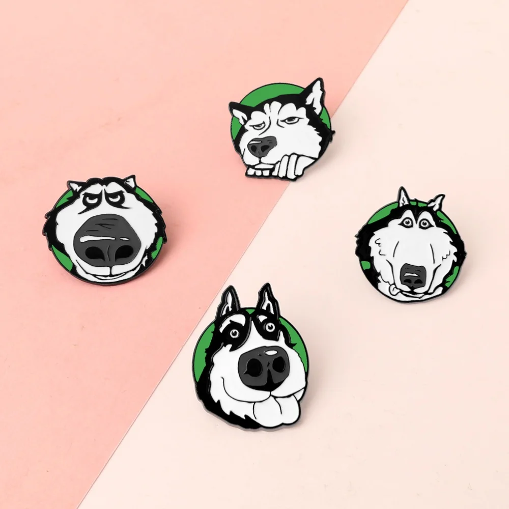 Cute Husky Theme Enamel Pins Cartoon Funny Dog Head Brooches Creative Backpack Jacket Lapel Badge Jewelry Gifts for Kids Friends