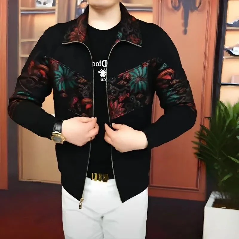 

Men's Faionable Slim Fit Patchwork Open Cardigan Jaet Autumn Winter Casual Trendy Turn-down Collar Outerwear