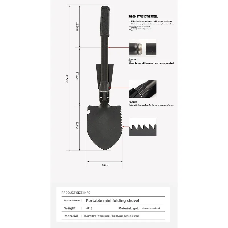 1PC Portable Folding Shovel Outdoor Multifunctional Military Engineer Shovel Mountaineering Camping Survival Emergency Tool