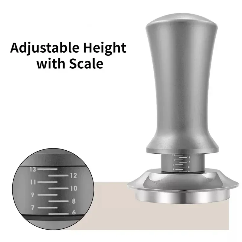 49mm/53.3mm/58.5mm Springs Stainless Calibrated 30lb Coffee Tamper With Steel Height Scale Espresso Tamping Base Adjustable Flat