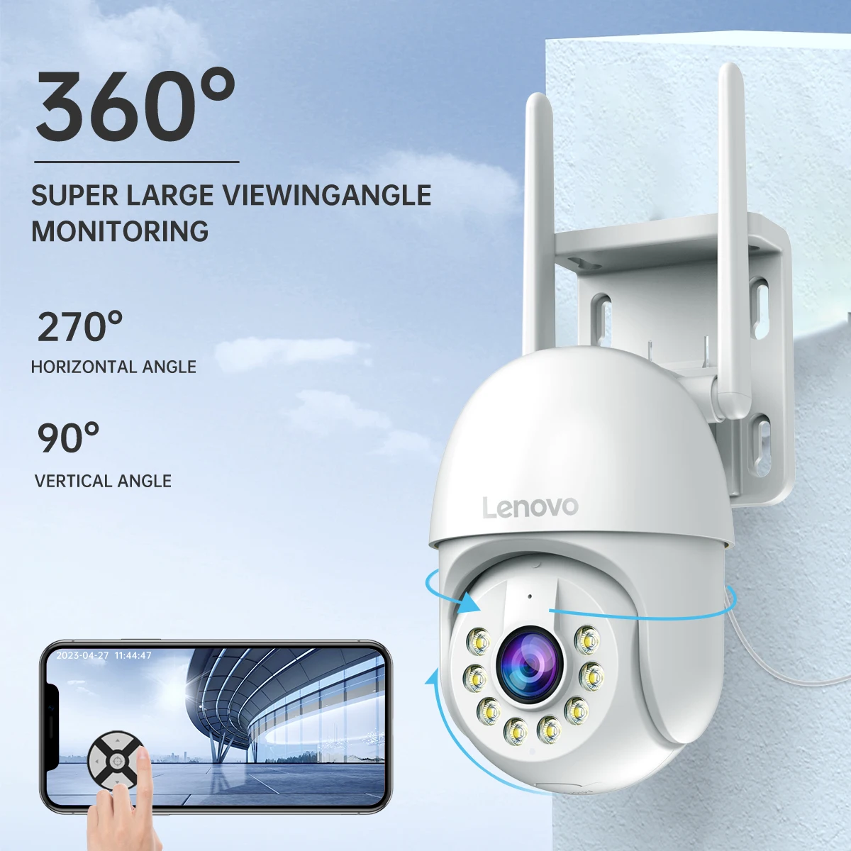 Lenovo-cámara PTZ inteligente con Wifi para exteriores, 5MP, Zoom Digital 5x, seguimiento automático, ONVIF, inalámbrica, CCTV, IP, videovigilancia