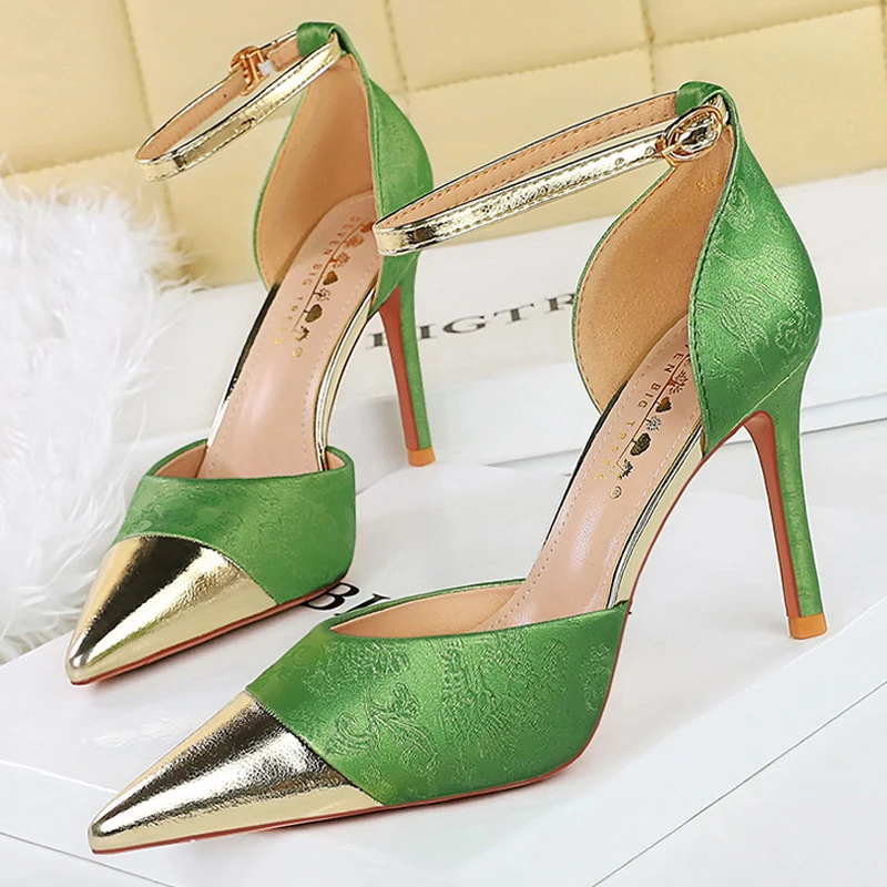 BIGTREE Shoes New Silk Satin Women Pumps Pattern Design High Heels Summer Shoes High Heeled Sandals Stilettos Large Size 43