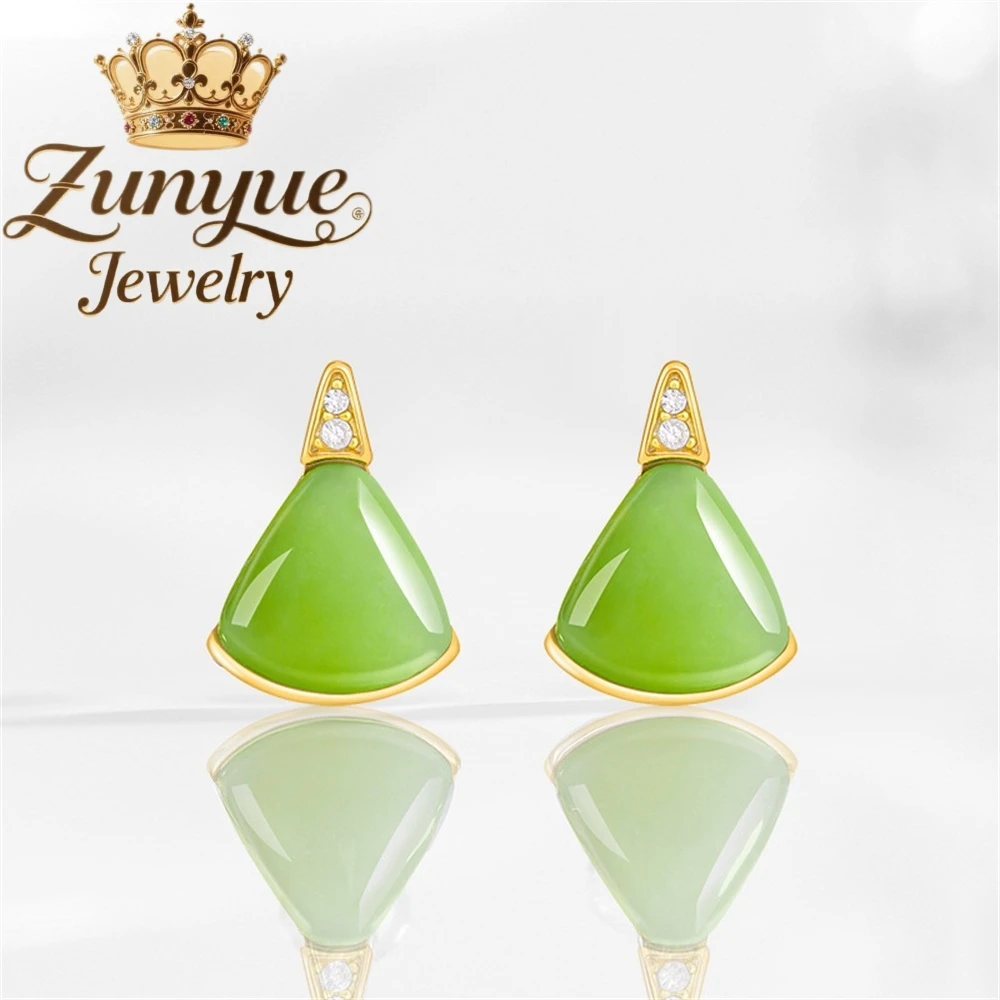 

Genuine Natural Old Material Hetian Jade Jade Stud Earrings For Women S925 Silver Inlaid With Jade Simple Elegant Style Charms