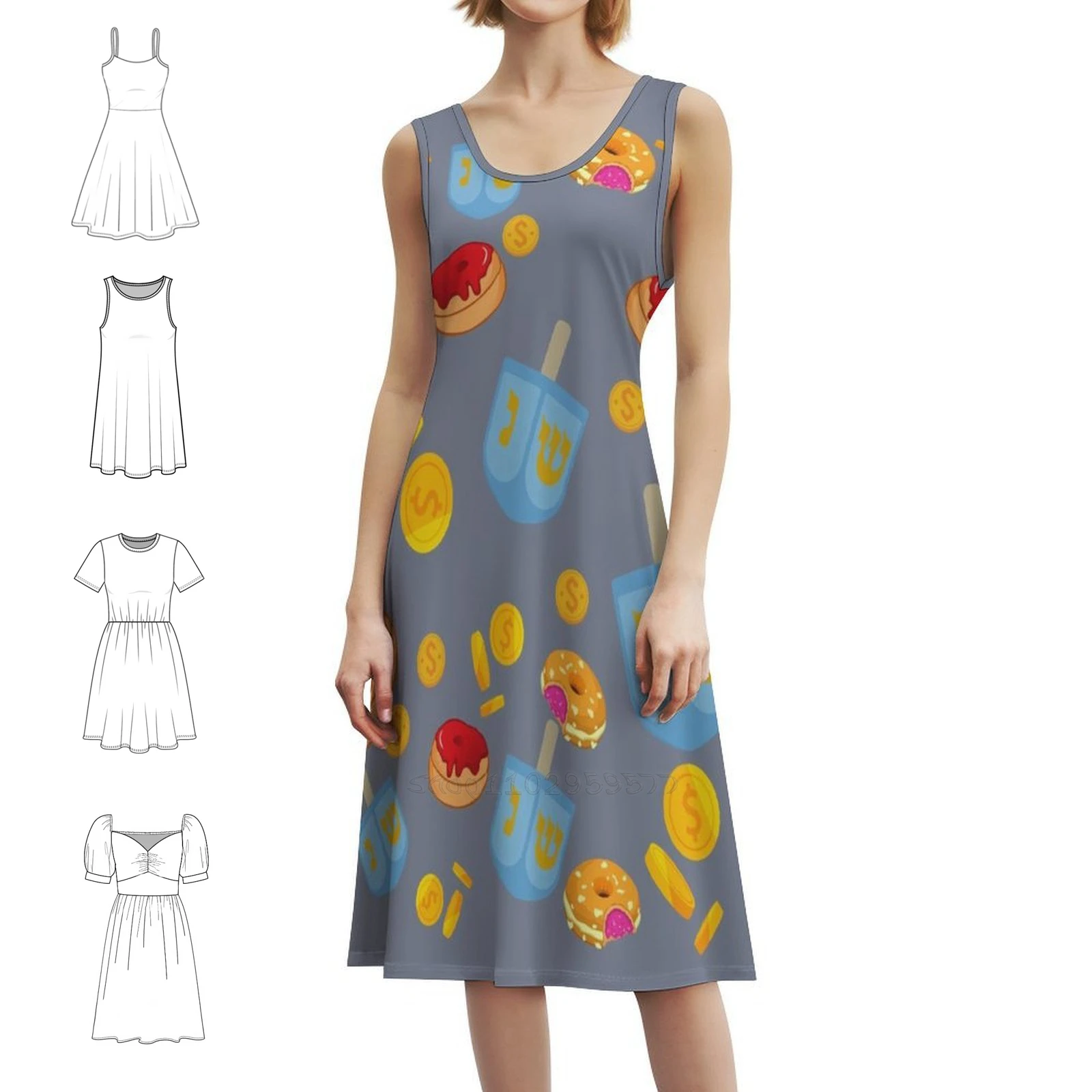 Hanukkah / Chanukah Dreidel Design Sexy Vacation Dress For Women Beach Party Birthday Mini Dress Hanukkah Chanukah Doughnuts