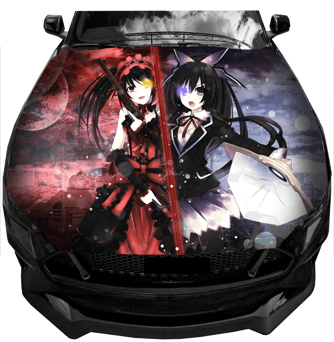 Anime Girl Itasha Car Hood Wrap Vinyl Decal, Girl, Date A Live Car Bonnet Wrap Decal Full Color Graphics Vinyl Sticker