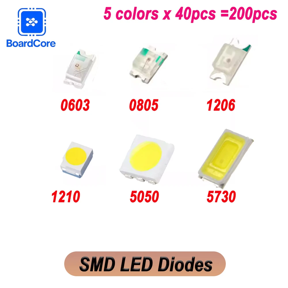 200pcs/lot SMD LED Diodes 0603 0805 1206 1210 5050 5730 High Brightness SMD LED Diodo Kit Green RED White Blue Yellow