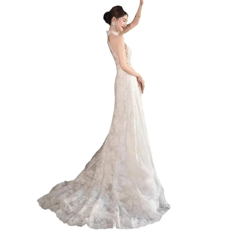 D39 Abito da sposa bianco francese leggero esterno super fata di fascia alta