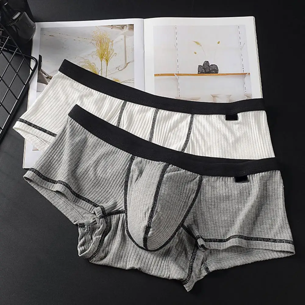 Men's Solid Color Trunks Underpants U-convex Pouch Low Waist Breathable Sports Panties Shorts Man Underwear Mid-Waist Panties