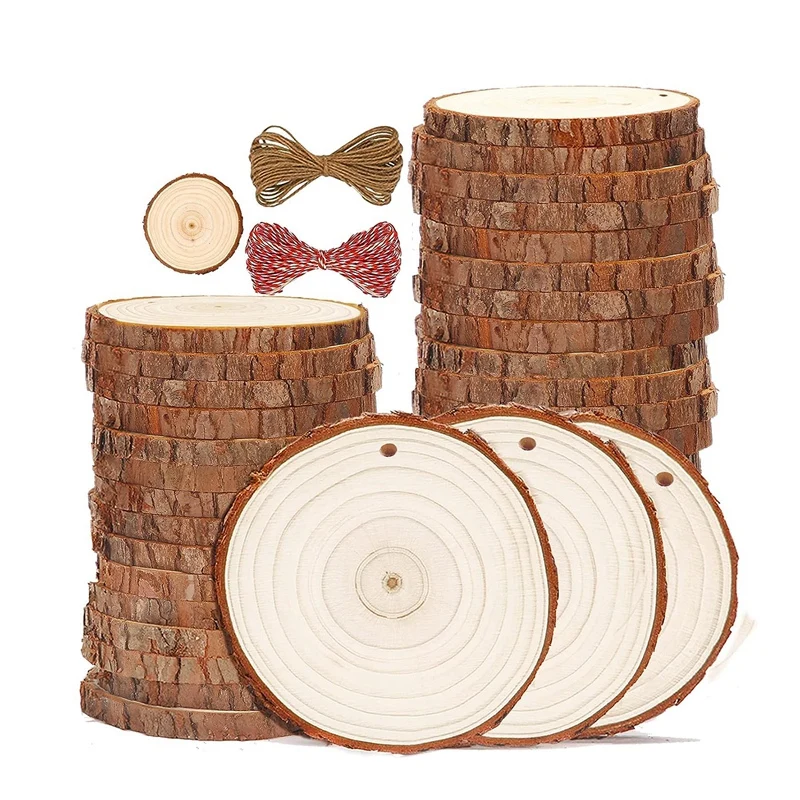 30Pc Natural Rounds Unfinished Wooden Circles Wood Ornaments Craft Supplies Wood Slices 3.5-4.0 Inch