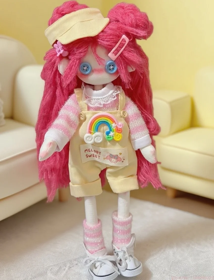 

Red Hair Button Doll Ghost Mom 33cm With Clothes And Shoes Birthday Gift Hand Sewing Doll With Limbs