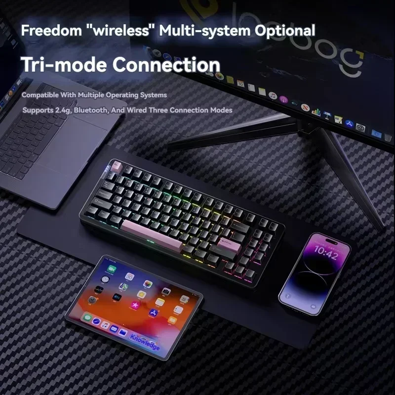 Hi86 Mechanical Keyboard Three-mode Aluminum Alloy Hot-Swap RGB Light Gasket Game Keyboard Customized Esports Accessories