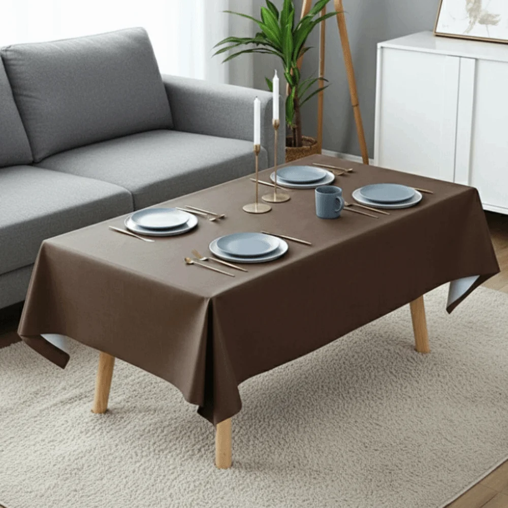 Solid Color PVC Tablecloth Oil Resistant Decoration Kitchen Dinning Tablecloth Heat Resistant Simple Square Table Cover