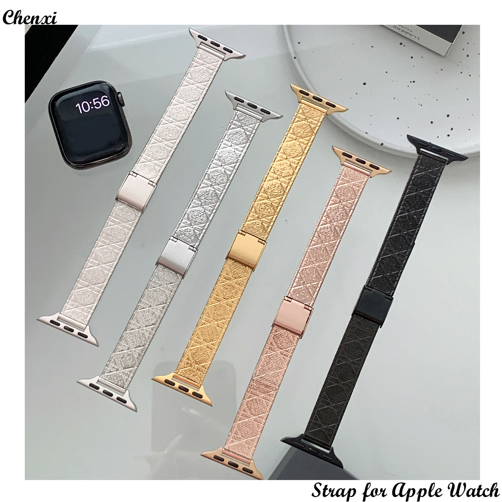 

Stainless Steel Strap for Apple Watch Band Argyle Metal Bracelet Chain for Iwatch98765SE Men and Women 40 41 44 45 49mm Wrist