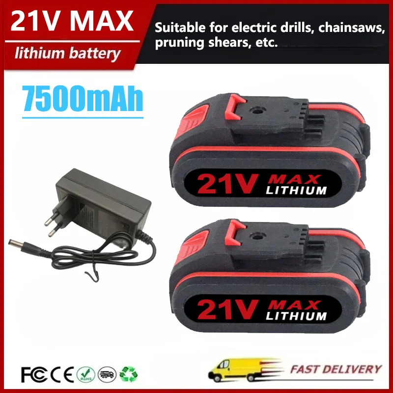 21V 7500mAh Large Capacity Rechargeable Lithium Battery for Worx Electric Drills, Chainsaws, Pruning Shears, Etc.