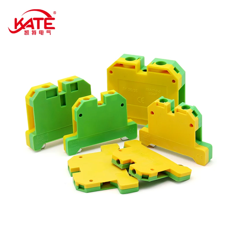 1Pcs EK2.5 4 6 10 16 35 /35 Quick Mount Ground Terminal Electrical Wire Connector DIN Yellow Green SAK Rail Terminal Block