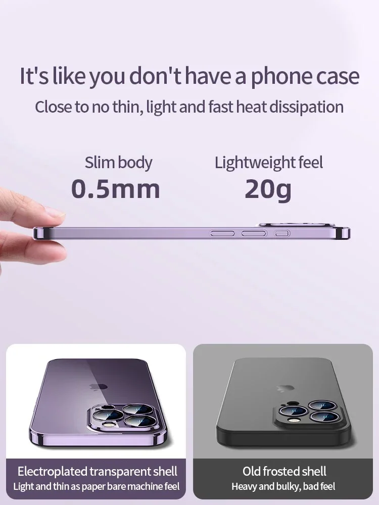 Luxury Plating Transparent Case For iPhone 14 13 12 Pro Max Lens Camera Protection Ultra Thin Silicone PC Hard Cover Funda Coque