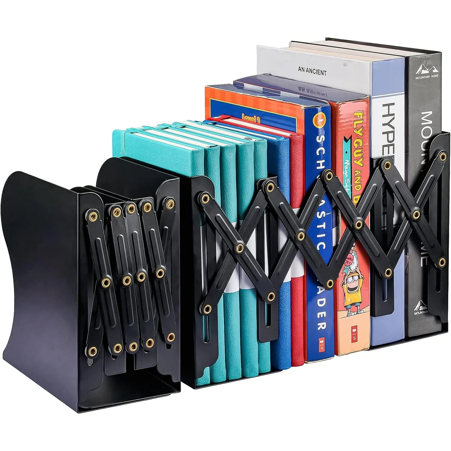 

Adjustable Bookends for Heavy Books, Metal Book Ends with 3 Grids, Nonslip Book Stander for Desk Shelf Office, Extends up to 19