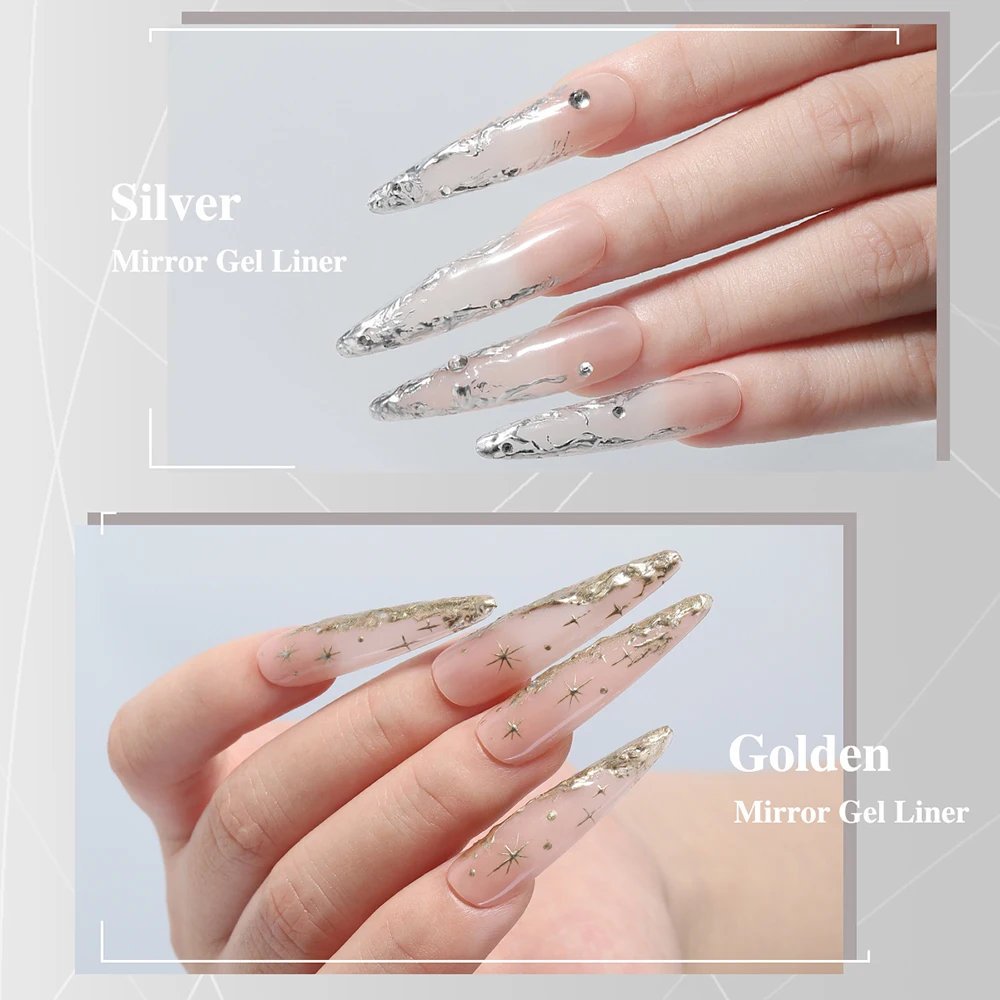 Vendeeni Gold Silber Spiegel Metall Liner Gel Nagellack Set Graffiti Streifen DIY Französisches Nageldesign UV LED Malgel Lack – Detail 7