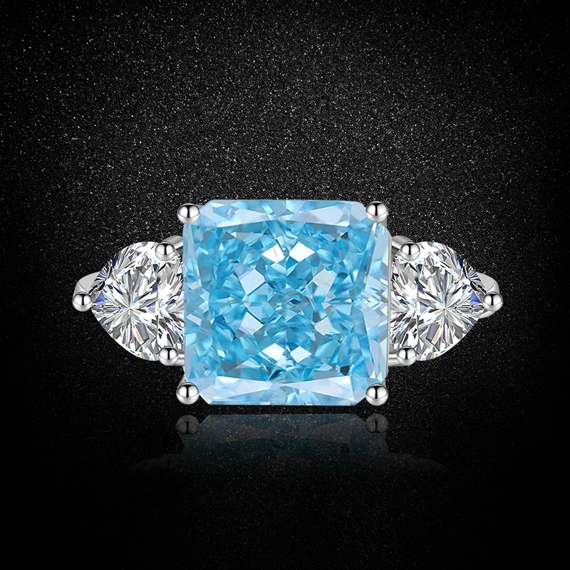 Anillo cuadrado de Plata de Ley 925 con Topacio azul cielo Natural de 1,9 quilates, 3 piedras para mujer, joyería de piedras preciosas de corte princesa, regalos de boda