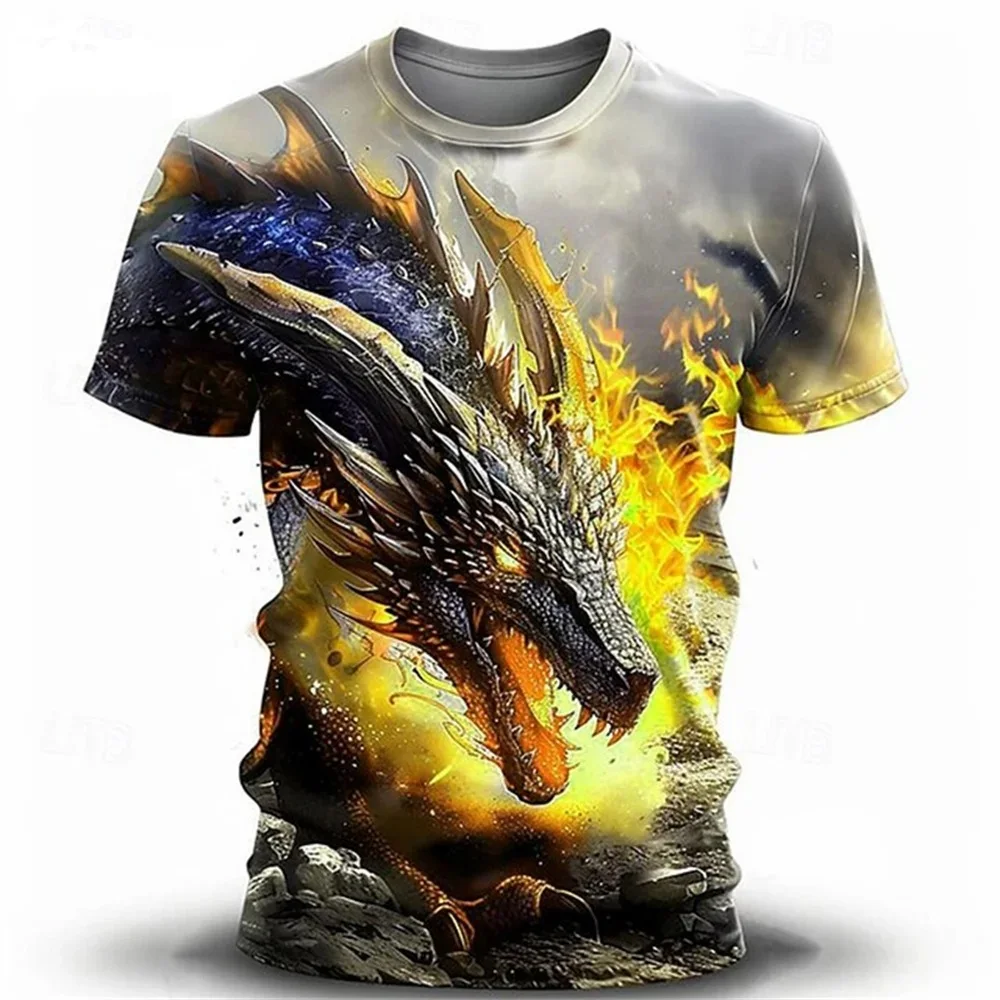 

Men Dragon Print T-shirt Man personality Dragon Graphic Tee Men's Summer Clothes Fashion Short Sleeve Tee Oversized T shirt