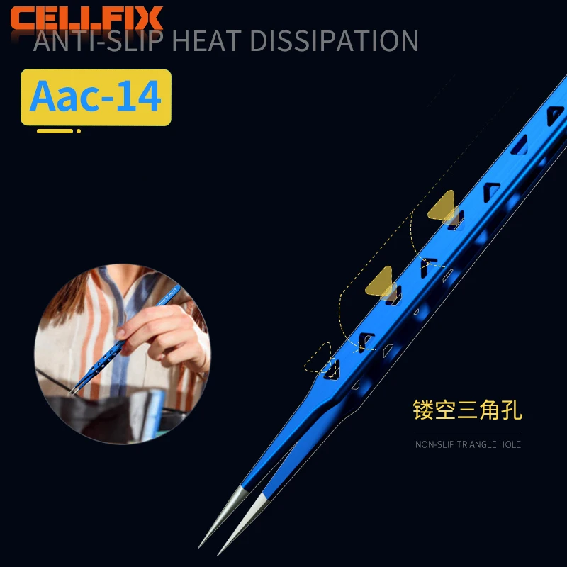 MECHANIC Aac-14 Non-magnetic High Hardness 8 Hollows Heat-dissipating Stainless Steel Precise Tweezers Phone PCB IC Chip Repair 