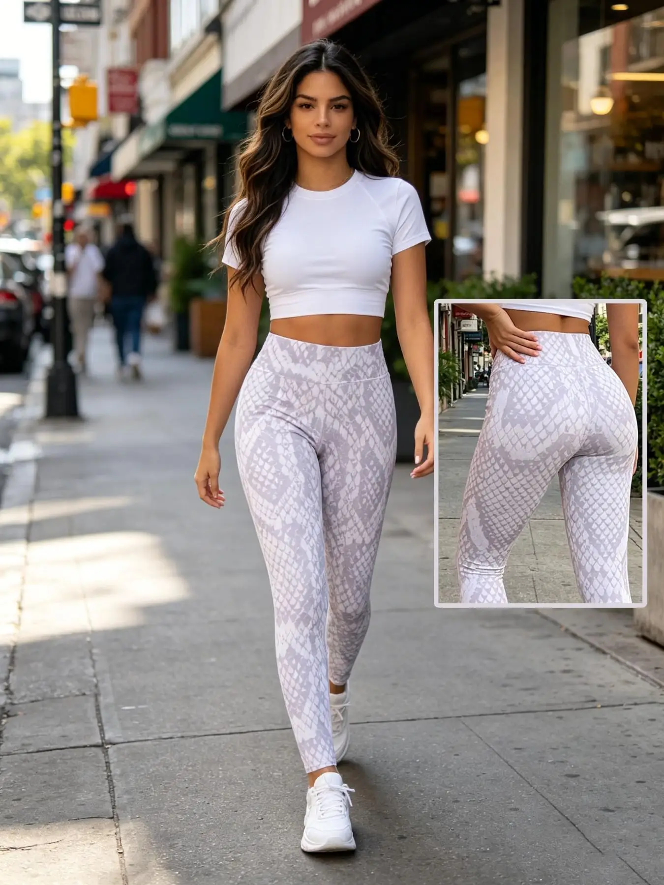 Light purple and white scale-print colour-blocked fashion trousers for women; a best-selling women’s sportswear item; high-stre