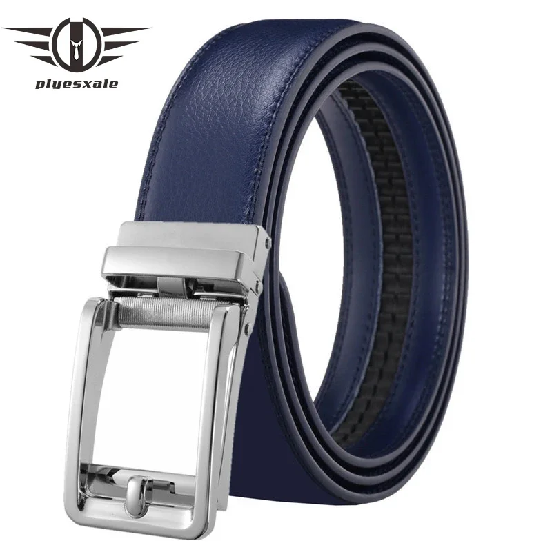 Brand Blue Genuine Leather Men Belt High Quality Belts For Suit Pants New Design Business Alloy Automatic Buckle Waistband B1302