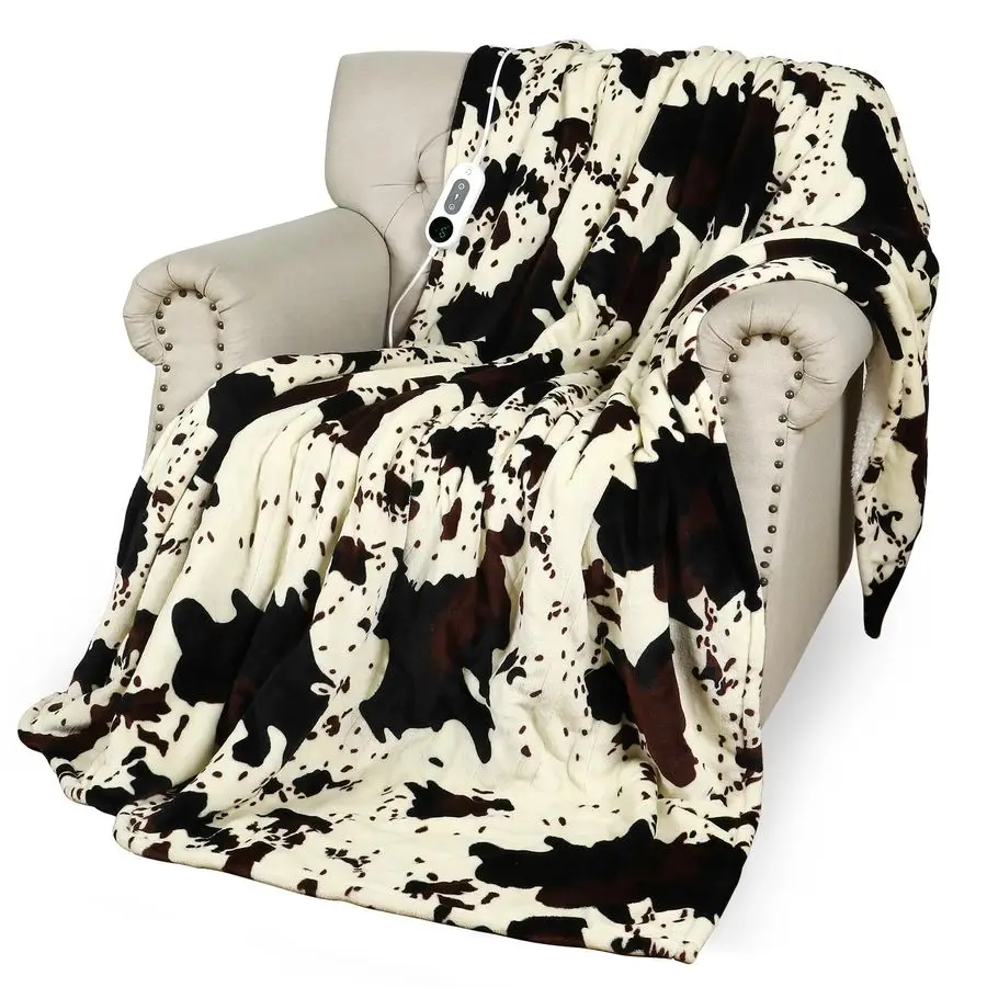 

Throw Blanket, 50x60 Cow Print Electric Throw Heating Blanket, Cozy Soft Flannel Sherpa Heating Blankets with 9 Heat Levels amp