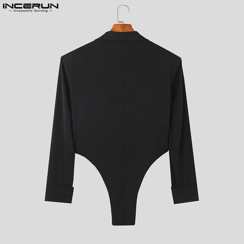 INCERUN Men Bodysuits Blazer Solid Color Lapel Long Sleeve Fashion Casual Suits Streetwear 2024 Elegant Casual Bodysuits S-5XL