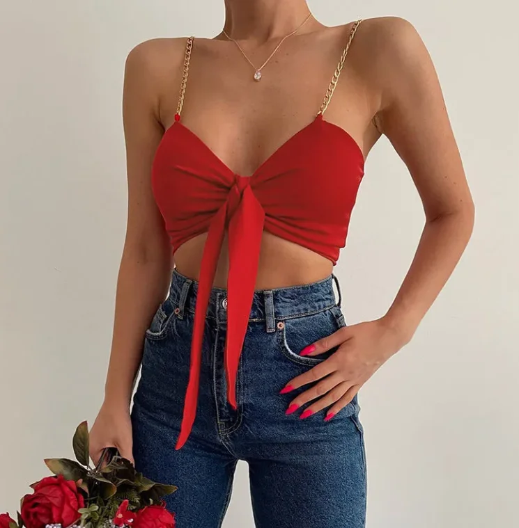 

Top Women 2025 Summer New Sexy V-Neck Slim Backless Camisole Bandeau Top Solid Color Casual Sleeveless Daily Crop Y2K Top