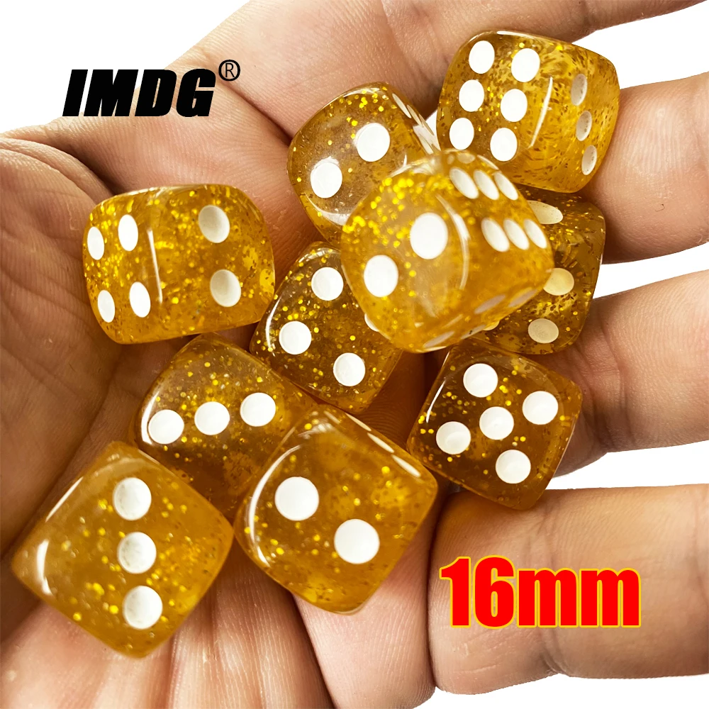 10 pz/pacco dadi acrilici dorati 16mm Flash Glitter angolo arrotondato #16 cubi Creative Bar KTV