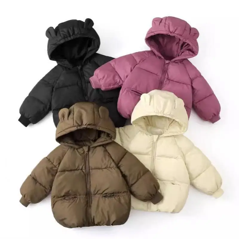 

Winter Baby Warm Jacket Toddler Thickened Outerwear Boys Girls Solid Hooded Coat Children Windproof Overcoat Snowsuit 2-6Y