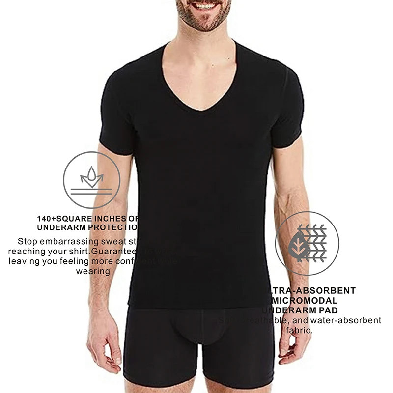 

Fall Men's Deep V-neck Sweat Proof Strong Elastane New Invisible No-loosing Shape Slim Fit Sweatproof Sport Undershirt