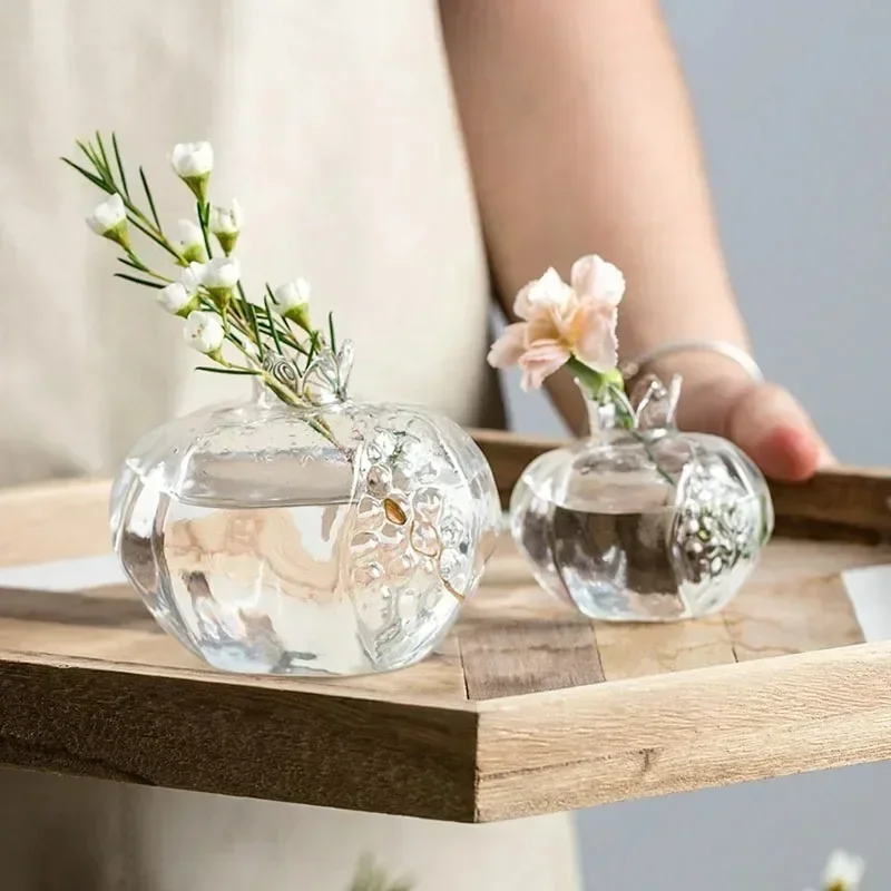 

Handmade Pomegranate Clear Glass Flower Vase Transparent Glass Vase Hydroponic Pots for Wedding Party Home Table Decor