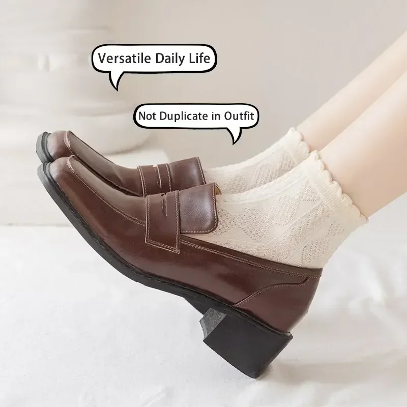 Calcetines de algodón liso con degradado fino para mujer, medias cómodas con borde de oreja de madera, ropa de moda Lolita, 2024