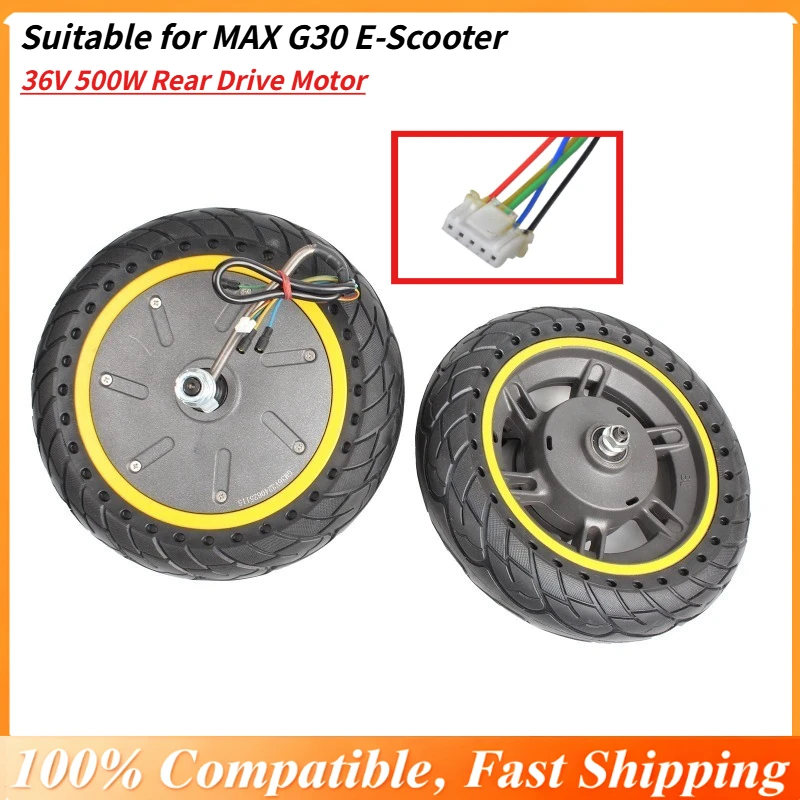 36V 500W Rear Drive Motor for MAX G30 E-Scooter, 37cm Wire & Yellow Rim Fluorescent Green Wheel, High Power Replacement Motor