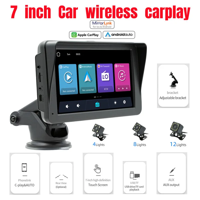 

7-inch portable car Bluetooth MP5 player with built-in dashcam, wired/wireless carplay and Android auto touch screen radio B5570