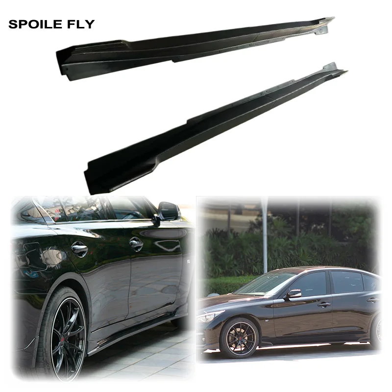 2014 - 2017 For Infiniti Q50 Q50L Side Skirt Extension Body Apron Lip Splitters Winglet Lateral Shovel Gloss Black ABS Body Kit