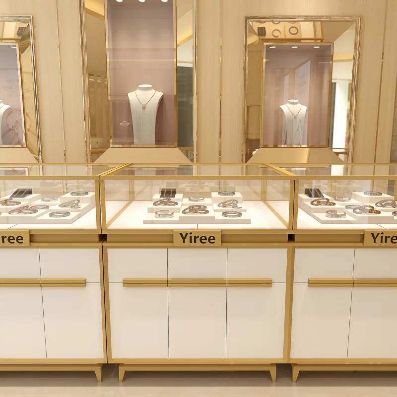 

custom.Yiree luxury usa shop interior ideas design white wood custom jewelry display set store showcase