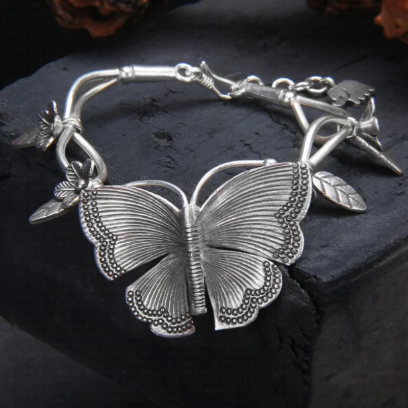 BOCAI S925 Sterling Silver Bracelets for Women Emboss Butterfly Love Flowers Hand String New Fashion Jewelry Wholesale