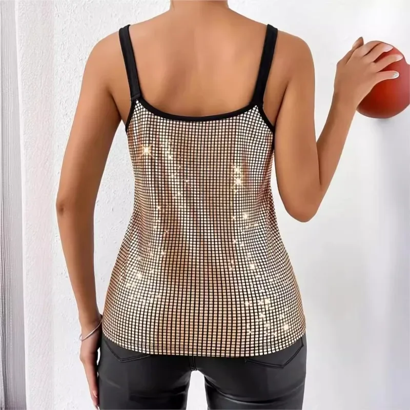 New Style Sequin Chain Camisole For Women Summer V Neck Glitter Tank Tops Fashion Loose Sexy Backless Party Vest Women's Tanks