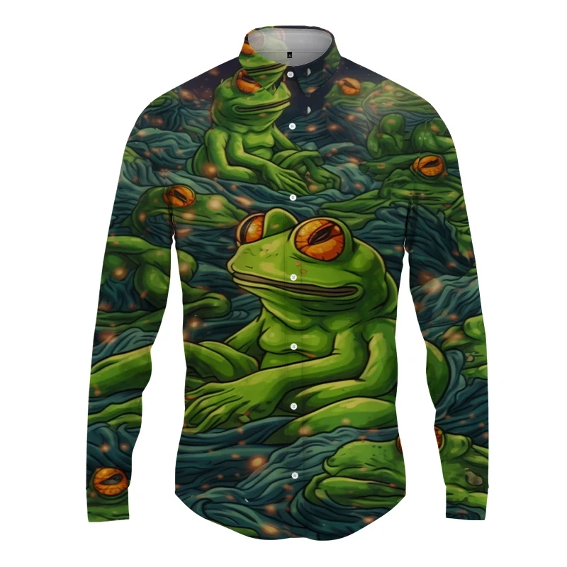 

Funny Frog 3D Printed Long Sleeve Shirts Animel Graphic Tee Shirt Men Clothing Fashion Long Shirt Lapel Button Tops Male Blouses