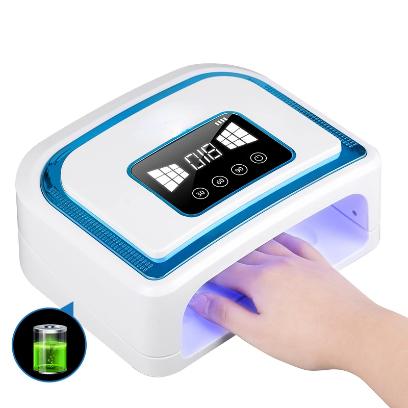 

Blue Cordless UV Led Nail Lamp Wireless Nail Dryer 120W Rechargeable Polish Gel Curing Light with LCD Display for home Salon