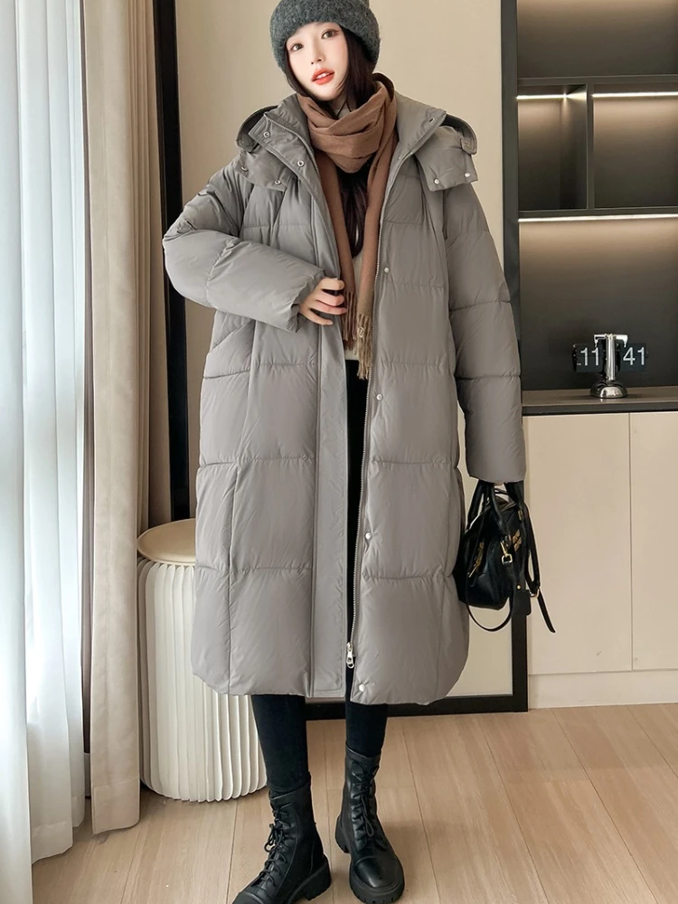 AOSSVIAO شتاء دافئ المرأة منتصف طول سترة قطن فوق الركبة سترات جديدة فضفاضة متعددة الاستخدامات معطف سميكة مقنعين العصرية القمم