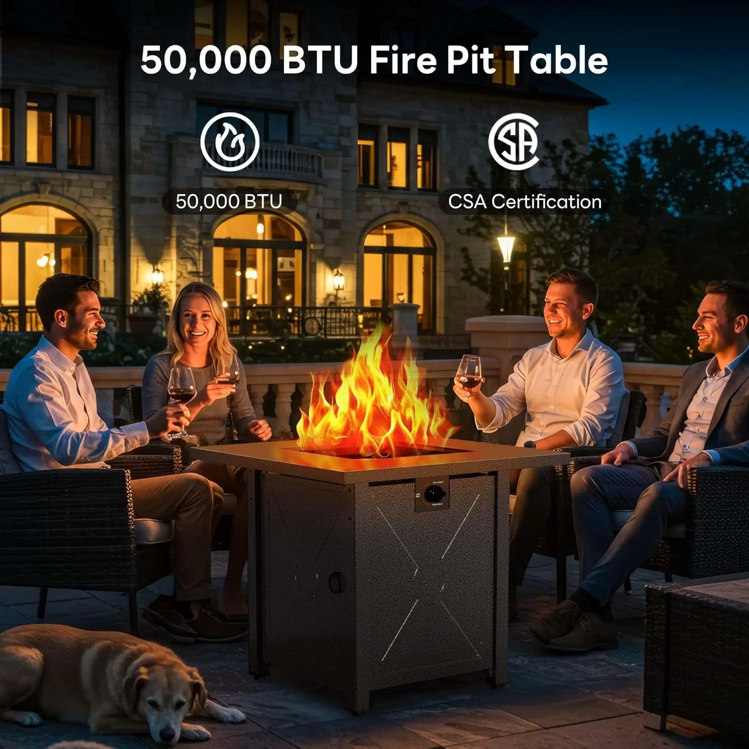 50000 BTU Steel Outdoor Patio Deck Garden Propane Fire Pit with Lid, Lava Rock and 3-in-1 Multi-Use view 2